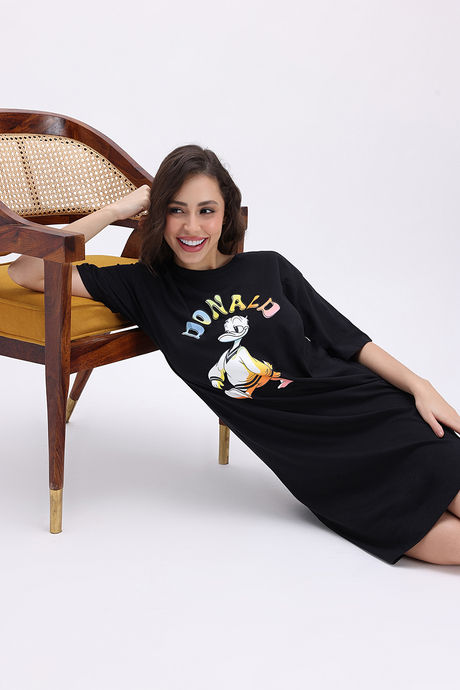 Zivame Mickey and Friends Knit Cotton Loungewear Dress - Black Beauty — image 6